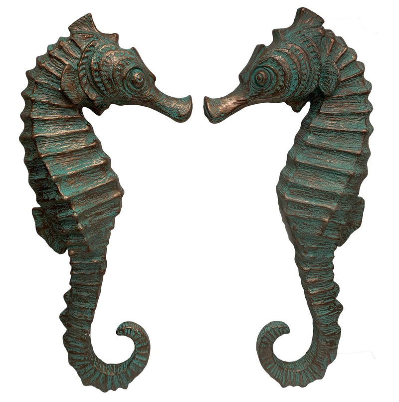 Seahorse Wall Decor Verde Bronze Home Office Patio Set of 2 - wall decorNautical Tropical Imports