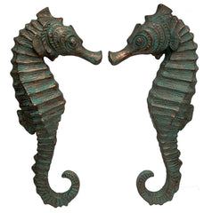 Seahorse Wall Decor Verde Bronze Home Office Patio Set of 2 - wall decorNautical Tropical Imports