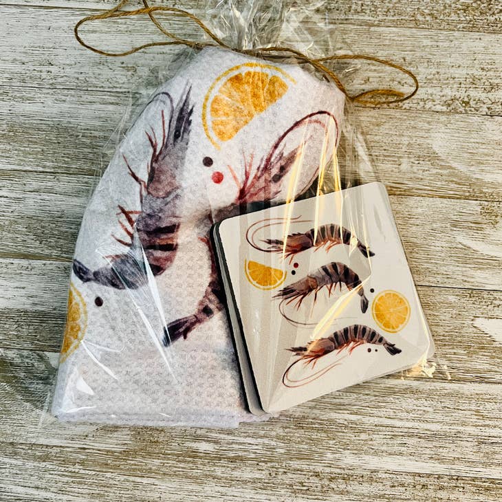 Shrimp Towel and Coasters - Kitchen AccessoriesHoly City Creations