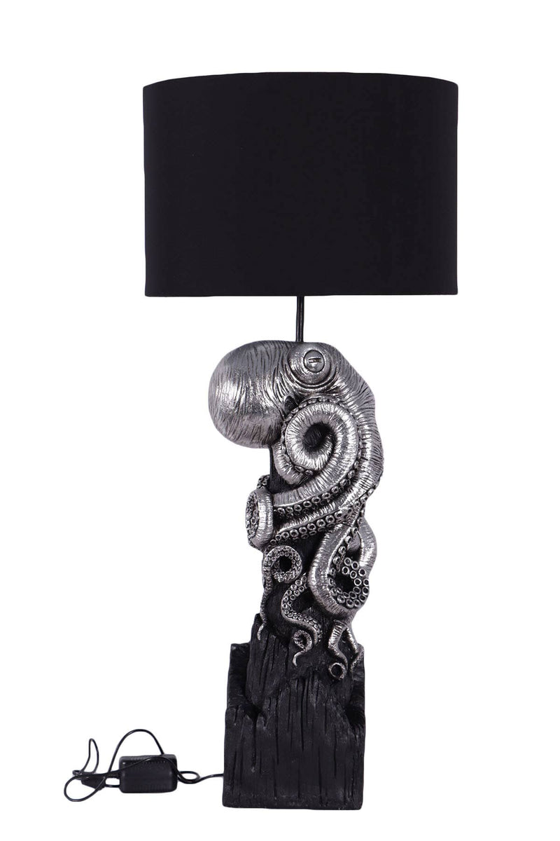 Silver Octopus Table Lamp with Black Shade - Nautical Tropical Imports