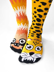 Sloth & Cheetah | Kids & Adult Socks | Mismatched Fun Socks - ApparelPals Socks