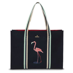 Navy w/ Stripe Carry All Tote - Flamingo