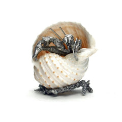 Spotted Tonna Shell with Pewter Hermit Crab - Accent DecorModern Coastal by Contrast Inc.