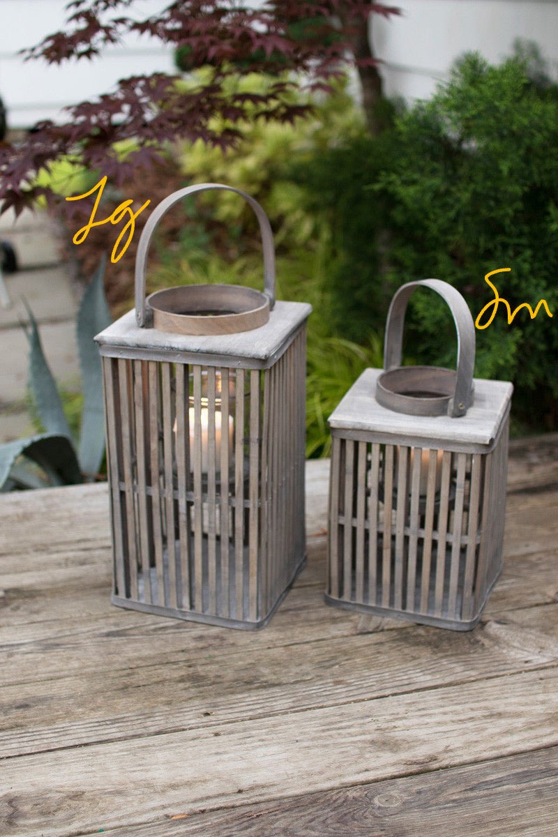 Square Grey Bamboo Lanterns with Glass - Kalalou