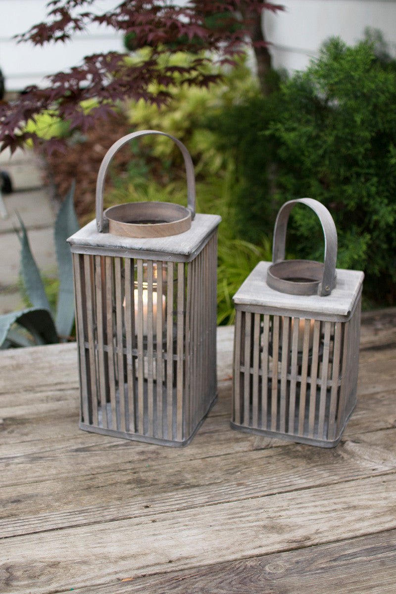 Square Grey Bamboo Lanterns with Glass - Kalalou