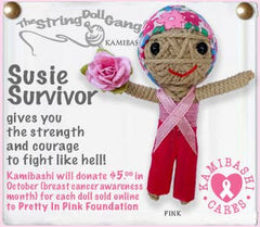 Susie Survivor - Inspirational String Breast Cancer Awareness Doll Keychain - Just for KidsKamibashi