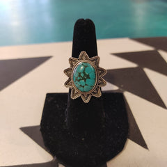 Turquoise Oval Sunburst Ring - JewelryRose Classics Inc