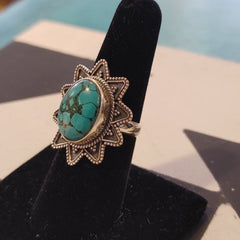 Turquoise Oval Sunburst Ring - JewelryRose Classics Inc