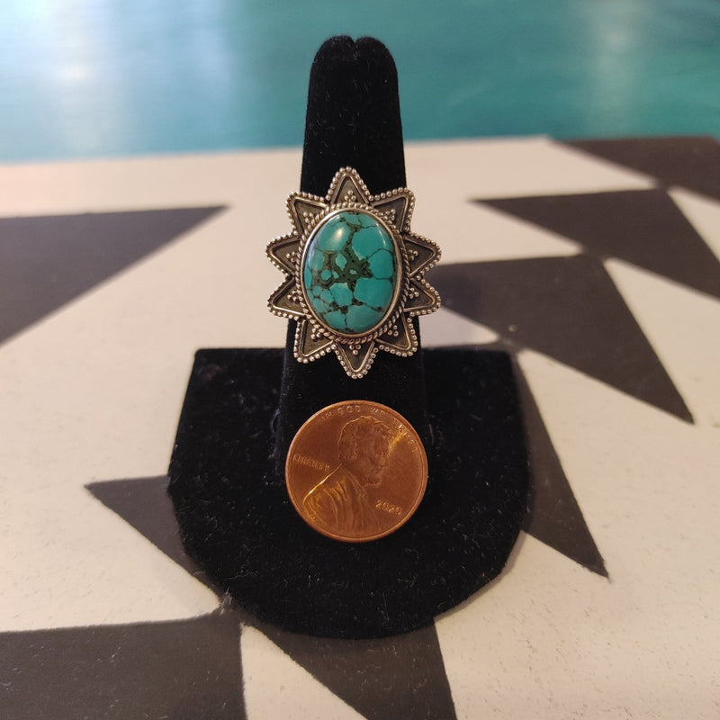 Turquoise Oval Sunburst Ring - JewelryRose Classics Inc