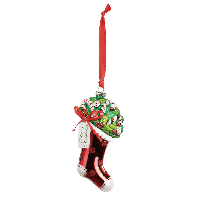 Candy Cane Stocking blown Glass Ornament