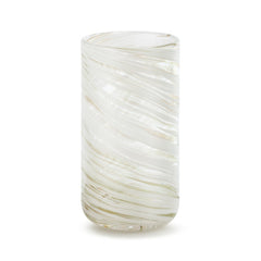 White and Gold Tumbler 16 oz. Swirls Fused Glass - ChristmasDemdaco