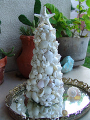 White Seashell Tree with Real Knobby Starfish Top - Loving Coastal Living