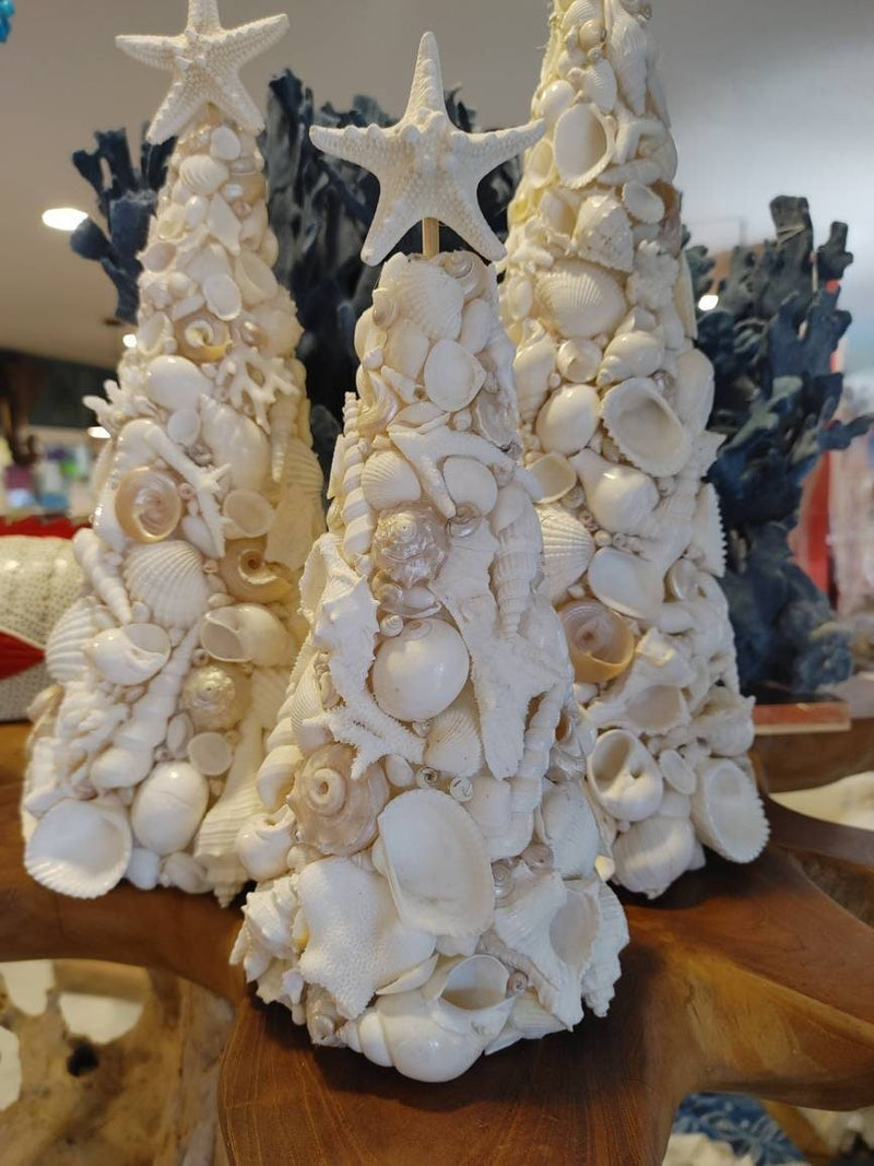 White Seashell Tree with Real Knobby Starfish Top - Loving Coastal Living