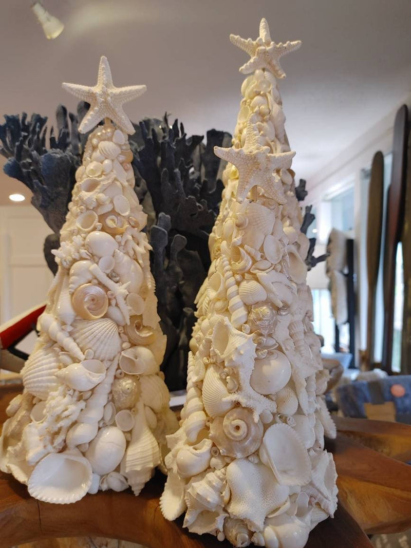 White Seashell Tree with Real Knobby Starfish Top - Loving Coastal Living