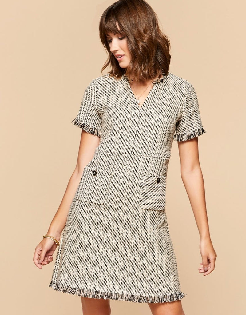 Willette Tweed Dress - Ivory Black Tweed - ApparelSPARTINA 449