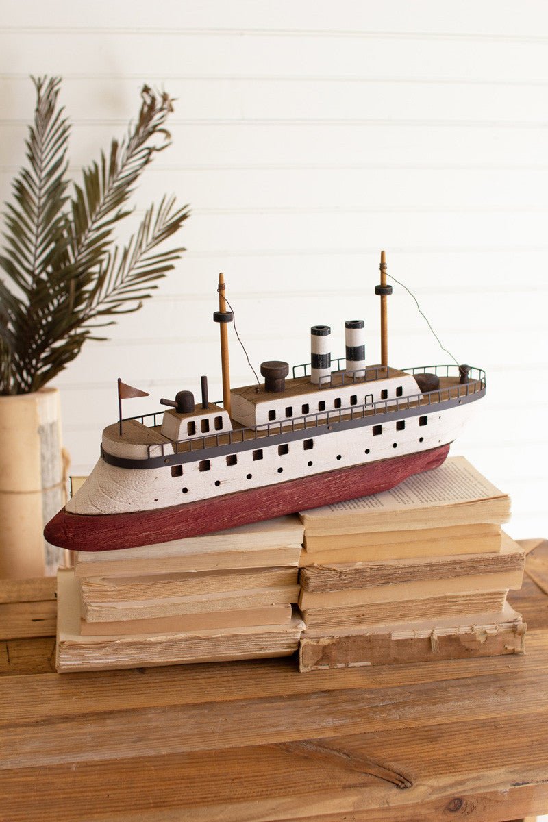 Wooden Ship - Available in Red/White or Blue/Red - Accent DecorKalalou