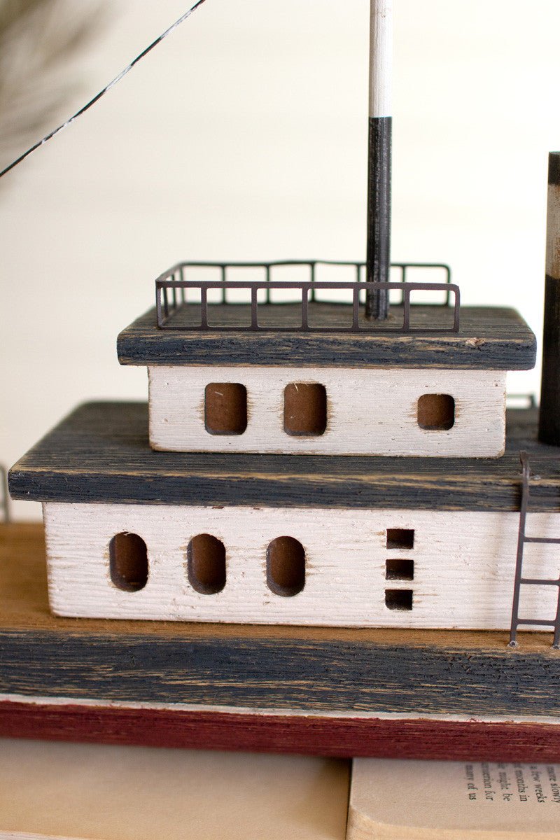 Wooden Ship - Available in Red/White or Blue/Red - Accent DecorKalalou