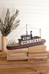 Wooden Ship - Available in Red/White or Blue/Red - Accent DecorKalalou