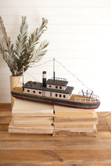 Wooden Ship - Available in Red/White or Blue/Red - Accent DecorKalalou