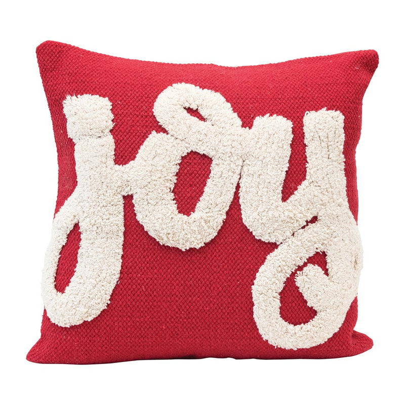 Square Cotton Tufted Pillow "Joy", Red & White